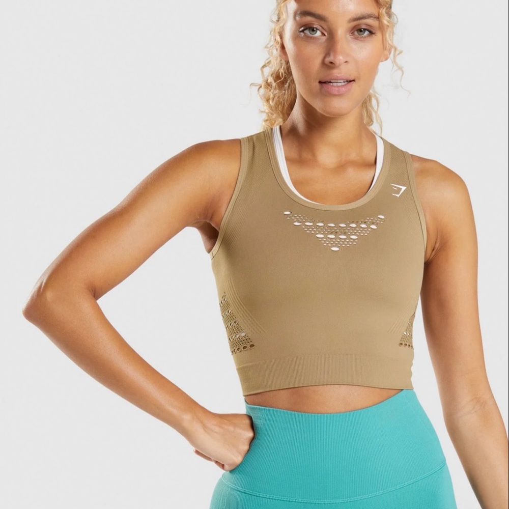 Gymshark Energy Seamless Crop Top Biscotti brown